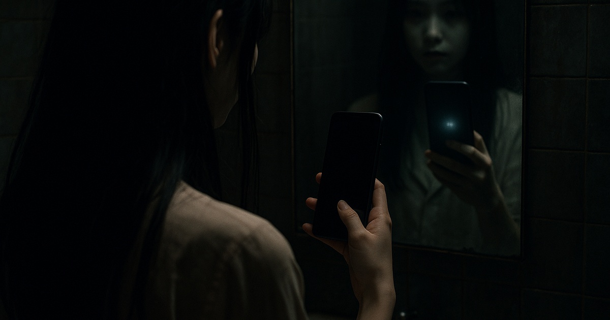 スマホ本体は暗いのに鏡の中だけ通知が光る場面