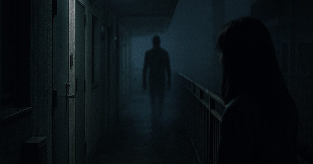 深夜の防犯カメラに映る人ではない影