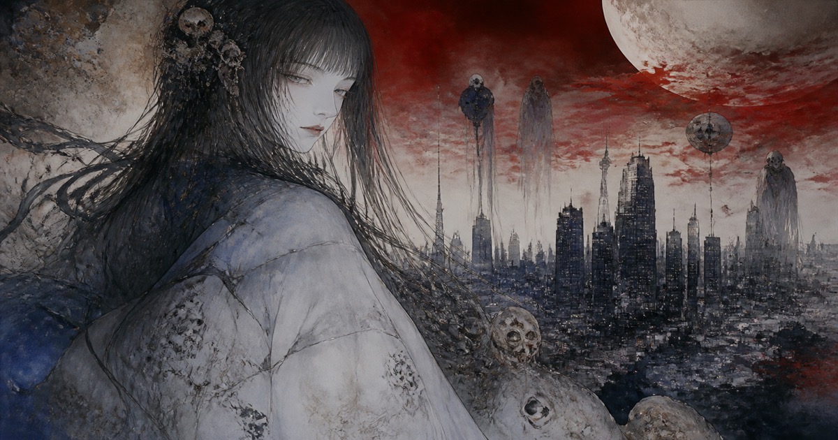 天野喜孝が描く『東京ホラー特区』 キービジュアルに潜む恐怖