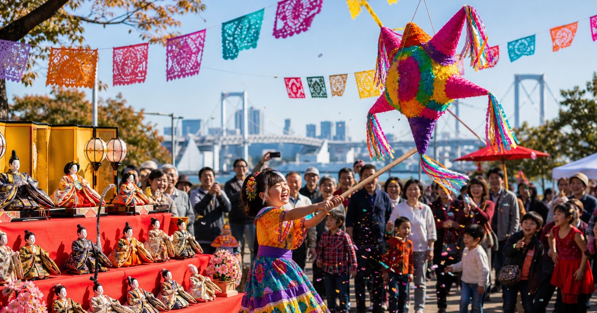 ピニャータを割る音が東京に響く 祝祭の人形と厄払いを比べる
